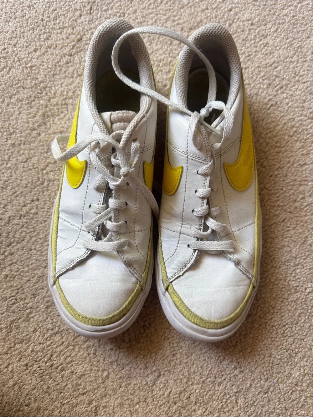 Nike Court Legacy Next Nature White Yellow Sneakers Youth 4.5Y